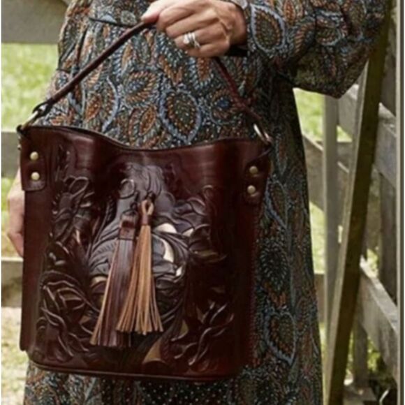 Patricia Nash Burnished Leather-Octavia Crossbody Bucket Bag - Picture 3 of 15